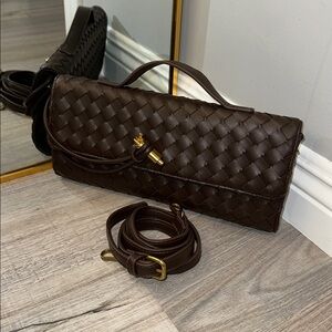 Elegant Brown Woven Leather Clutch